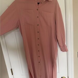 Zara Long Sleeve Pink Shirt Dress